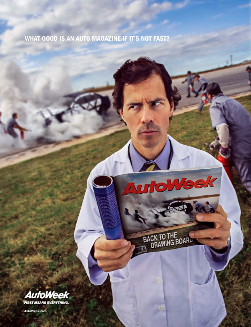 Ad For AutoWeek, car fire, agency- Team Detroit