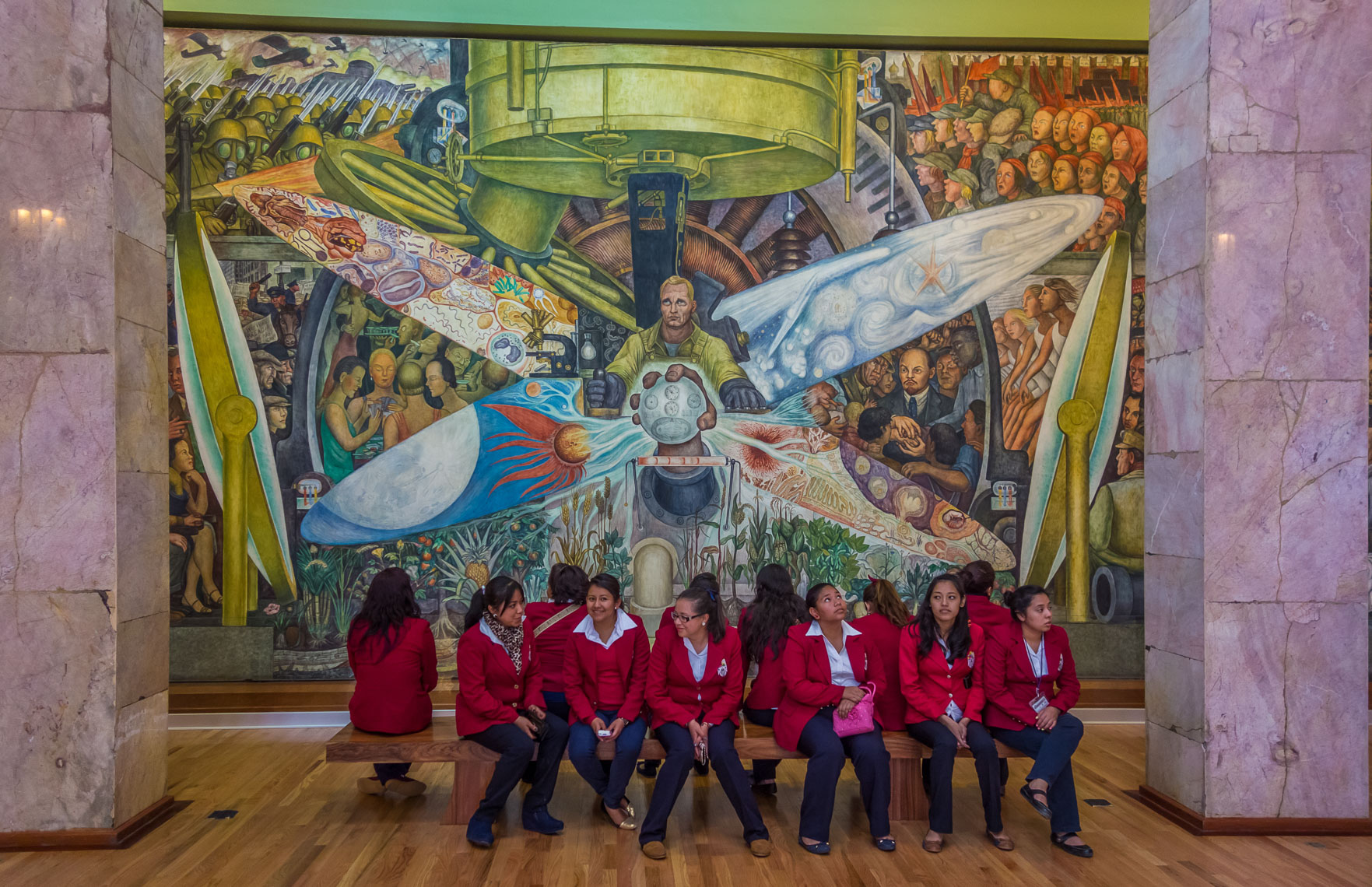 1196Palacio de Bellas Artes Diego Rivera Mural %22Man at the Crossroads%22 schoolgirls Mexico City