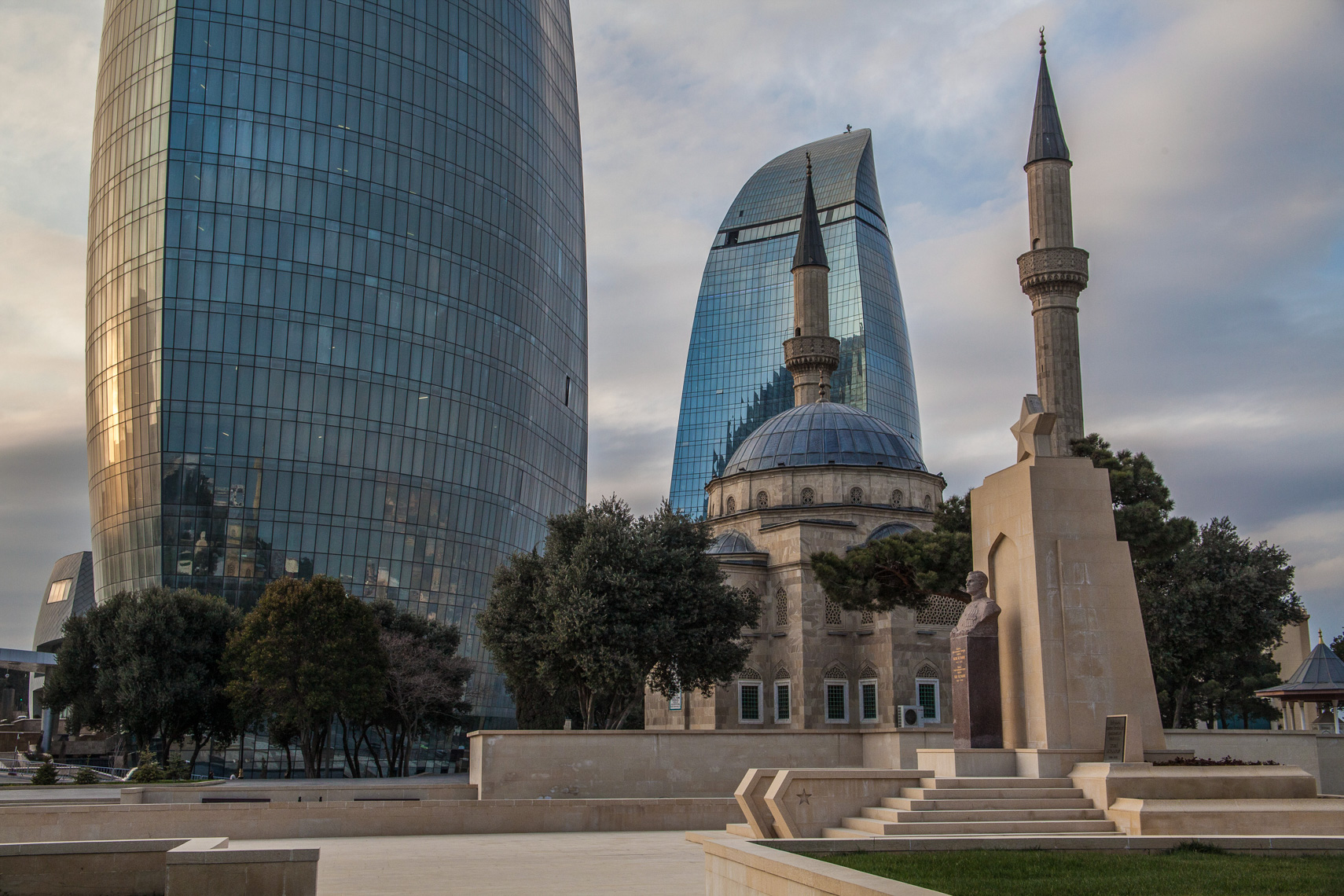 1201Baku Azerbaijan, the Flame Towers, mosque